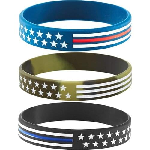 300pcs Motivational Red line American Flag Blue Silicone Bracelets Rubber Wristbands Free Shipping by DHL