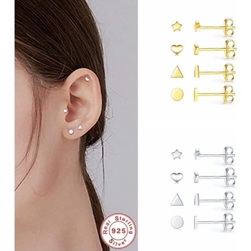 4pcs/set Ear Bone Earlobe Piercing Buckle 925 Sterling Silver Cute Love Star Mini Stud Earrings Pendientes Oorbellen For Women