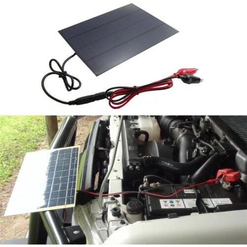 5.5W 18V Silicon Solar Panel Module Charger with Battery Clip for 12V Car Camping Boat Battery Charger Overcharge Protection