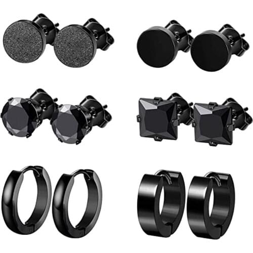 6 pairs of stainless steel cubic zirconia ring earrings set for men and women cubic zirconia hypoallergenic perforated jewelry