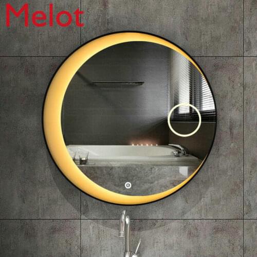 60cm 23.62" LED Lights Moon mirror High Quanlity Reflection Silver Mirror With Black Steel Frame Round Bathroom Mirror