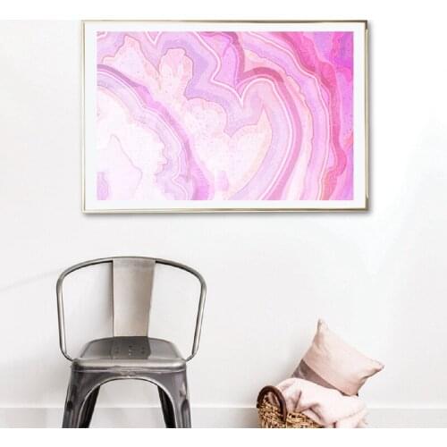 Agate Crystal Print Abstract Texture Wall Art Picture Poster Watercolor Pink Marble Background Canvas Painting Home Wall Decor