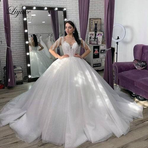 Liyuke Scoop Neckline Of Ball Gown Wedding Dress With Stunning Tulle Of Full Sleeve Wedding Gown