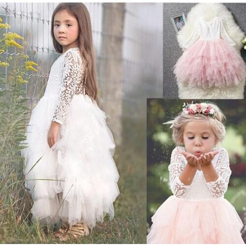 Ruffled Ball Gown Dress for Girl Girls Long Sleeves Lace Backless Dresses for Wedding Halloween Dress Girls Autumn Clothes