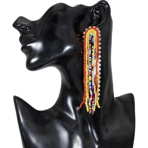 Bohemian Style Big Rhinestone Resin Beads Long Tassel Earring Ladies Earrings Afghan Jewelry Party Jewelry Gift