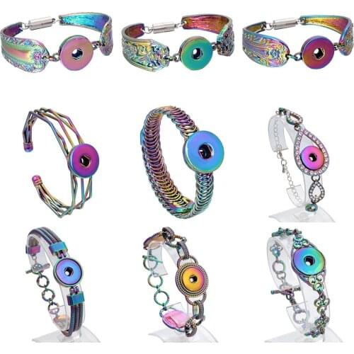 Fashion Colorful Snap Bracelet Bangle Fit Flower 20MM 18MM Snaps Buttons Jewelry Snaps Magnetic Metal Snap Button Bracelet