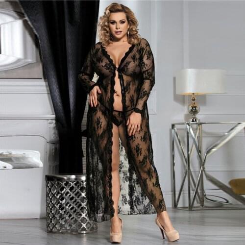 Lingerie Plus Size Lace Underwear Women Erotic Long Sleeve Transparent Delicate Floral Sexy Dress Erotic Baby Doll Woman R80232