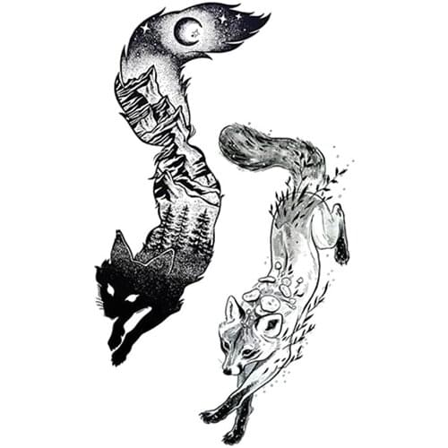 Flash Fake Women Chest Art Tattoos Sticker Black Geometric Arm Fox Tattoo Temporary Mountain Forest Moon Body Art Lovely Tatoos