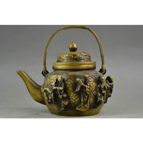 Chinas ancient manual copper lifelike eight immortal auspicious teapot