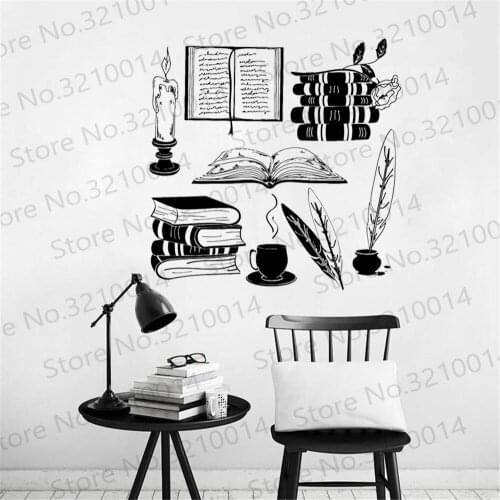 Books Vintage Library Bookworm University Education Vinyl Cut White Wall Decor Sticker Reading Room Bedroom Interior Decal PW667