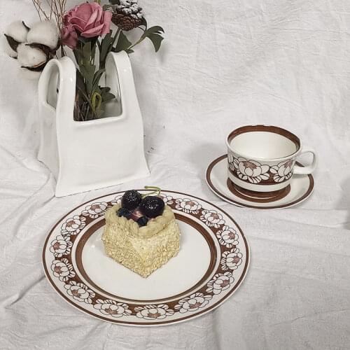 Coffee Cup Saucer and Spoon Set Retro European Flower Pattern Afternoon Tea Ceramic Mug High-End Restaurant Appliances