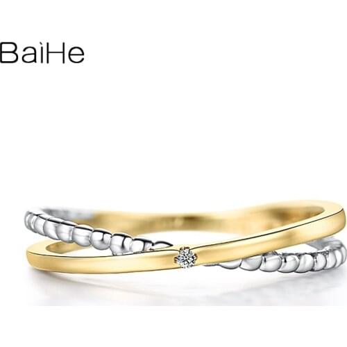 BAIHE Genuine Solid 18K White+Yellow Gold Natural Diamond Fine Jewelry Lady Engagement Wedding Band Ring Women кольцо кольцa