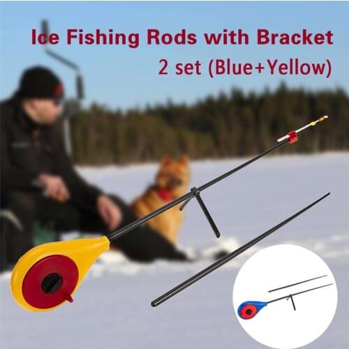 Winter fishing rods 2 pack set Outdoor ice fishing rod with stand mini portable 2 × fishing rod, 1 × stand, 1 × wanderer W