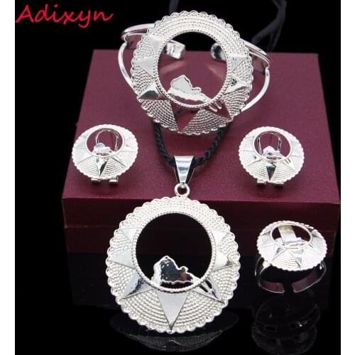 Adixyn NEW Map Jewelry Set Silver Plated Eritrean/Ethiopian/African Necklace/Pendant/Bangle/Earring/Ring Wedding Jewelry Sets