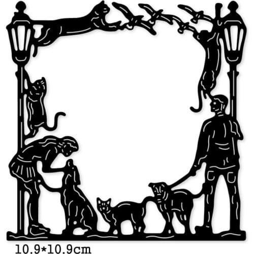 Lady Pet Dog Square Frame Tree Edge Cutting Dies For DIY Scrapbooking Album Paper Card Making Decor Metal Die Cutter 2020 New