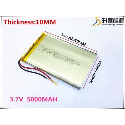 Li-po Polymer battery 5000 mah 3.7V 105080 smart home MP3 speakers Li-ion battery for dvr,GPS,mp3,mp4,cell phone,speaker
