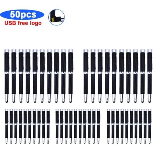 Metal bulk 50pcs free logo Ballpoint pen metal USB 2.0 Flash Drive 4GB 8GB 16GB 32GB 64GB 128GB Memory Sticks best u disk gifts