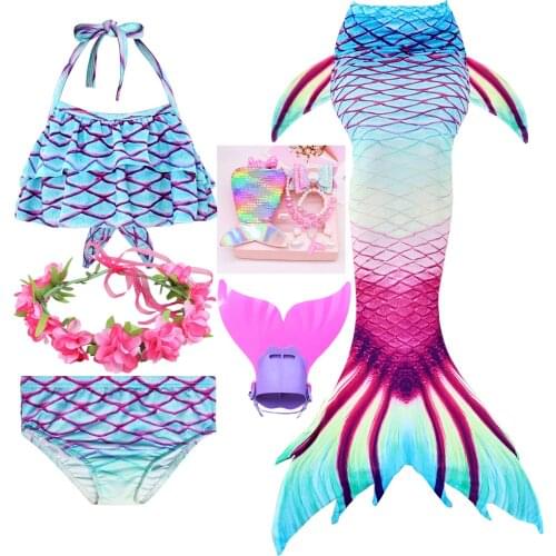 Newest Kids Party Fancy Dress Costumes Baby Girls Swimwear Ariel Princess Little Mermaid Tail Swimsuit with Swimming Fins
