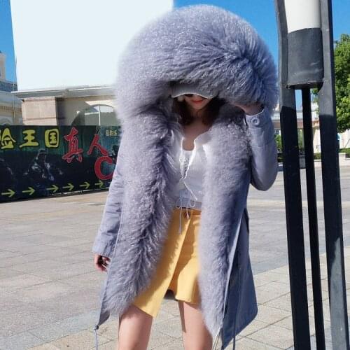 2020 new Fashion Womens mongolia sheep fur Hooded Coat Luxurious lamb fur parka Medium long slim fur thick cotton Winter Jacket