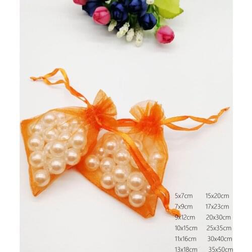 Orange Organza Bag Drawstring Pouch Bag Jewelry Box Gift For Earring/Necklace/Ring/Jewelry Display Packaging Bags Organizer Diy