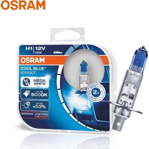 OSRAM H1 62150CBA Halogen Cool Blue Advance 12V 55W Car Original Headlight 5000K White Light +50% Brighter, Pair