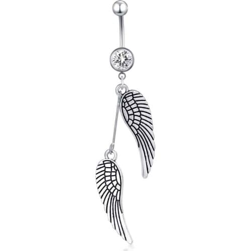 Female Sexy Piercing Long Dangling Jewelry Stainless Steel Feather Pattern Gothic Punk Party Women Body Belly Button Piercings