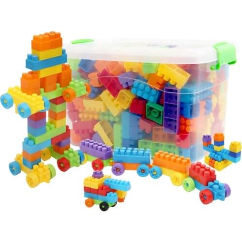 Plastic Building Bricks Stacking Blocks Set - 180 Pieces with Storage Box, Children Color & Shape Cognition, DIY Assembled Toys