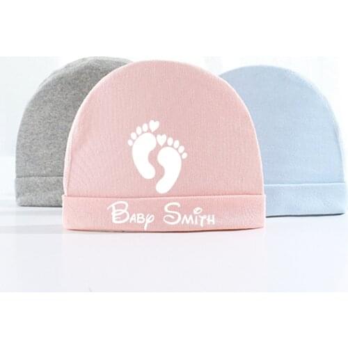 New Baby Beanie Hats Personalized Name Cute Feet Shape Printing Newborn Infant Caps Baby Shower Gift Custom Baby Beanie Hat