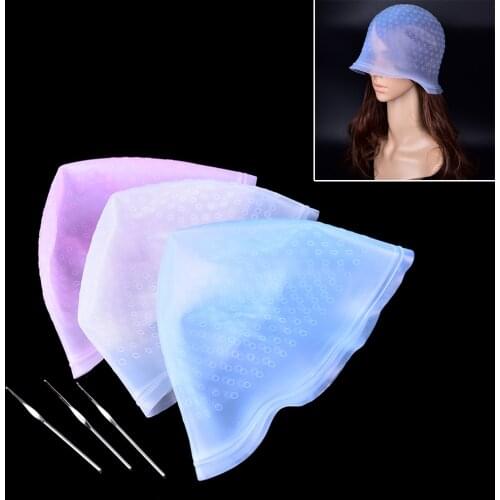 Pro Salon Dye Silicone Cap + Hook Hair Salon Color Coloring Highlighting Reusable Set Frosting Tipping Dyeing Color Tools