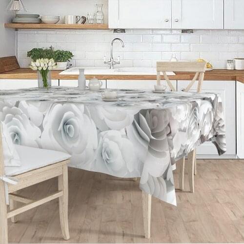 Tablecloth living room kitchen white rose flower patterned micro fabric cover runner pattern Free Shipping