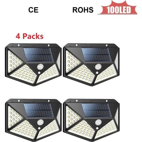 100LED Solar Wall Lamp Radar Wave Induction Lighting With 3 Working Modes Remote Control IP65 Waterproof Street Light 4 sided 27