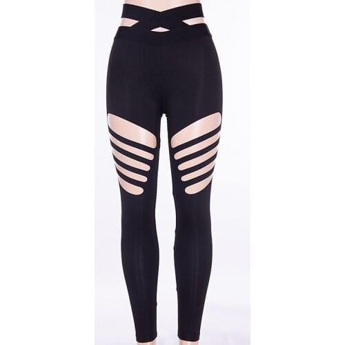 Sportswear Sports Pants Black Workout Leggings 2021 Sexy Womens Tights Stretch Hollow Hole Fitness High Waist Running Pants