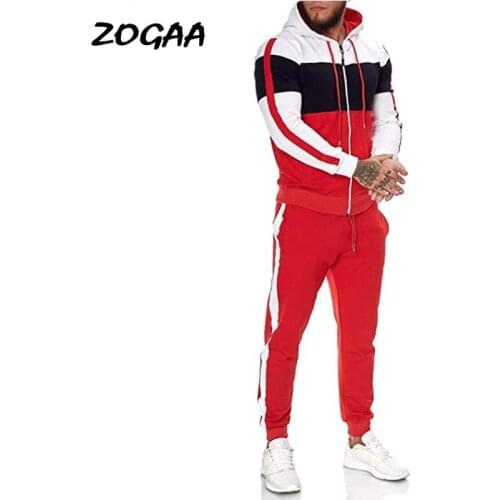 ZOGAA Sets Men Autumn Winter New Stitching Mens Casual Sweatsuits Hooded Tracksuits Daily All-match Hot Sale Male Fashion Chic