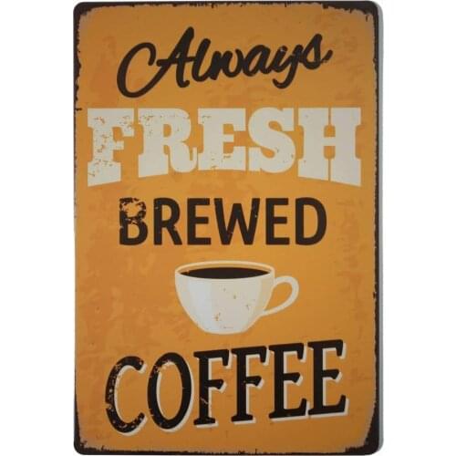 Fresh Brewed coffeeRetro Design Coffee Metal Tin Wall Art Signs 12x8Inch
