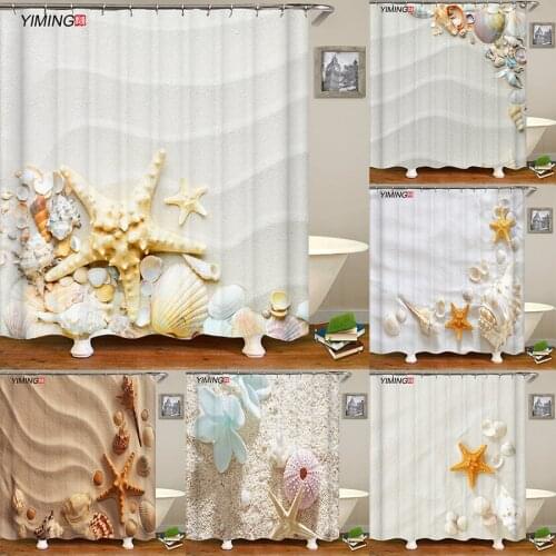 Beach Shanghai Star Shell 3D Printing Bathroom Shower Curtain Polyester Waterproof Home Decor Curtain With Hook Curtain