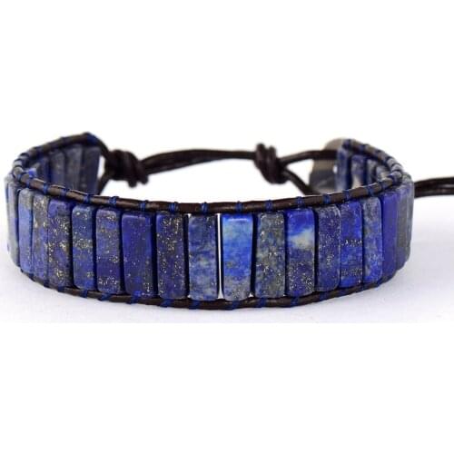 High End Tube Shape Lapis Lazuli Single Leather Wrap Bracelets Vintage Weaving Beaded Cuff Bracelet Bijoux Dropshipping
