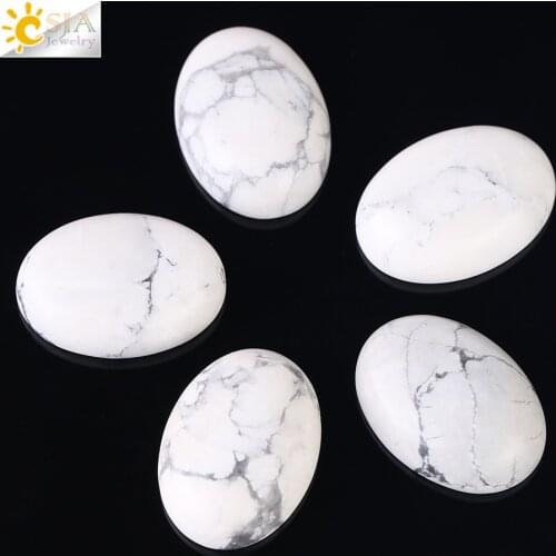 CSJA White Turquoises Bead Howlite Stone Cabochon Beads Oval Flatback Jewelry Findings Fit DIY Rings Bracelets Material 1Pc F524