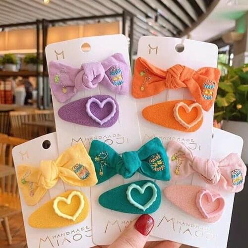 2/4pcs/Set Women Girls Hair Bows Clips Embroidery Knotted Cloth Hairpins Geometry Love Barrettes Girls Hair Accessories