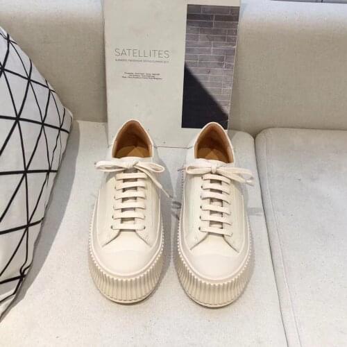 2020 Autumn High Platform White Sneakers Ins Hot Style Lace-up Casual Flat Shoes All Genuine Leather Shoes Womens Fashion Shoes