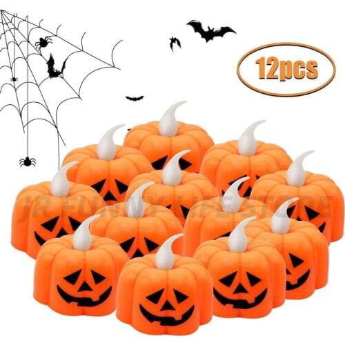12PCS LED Pumpkin Candle Light 2021 Halloween Decorations for Home Halloween Party Supplies Lantern Lamp Ornaments