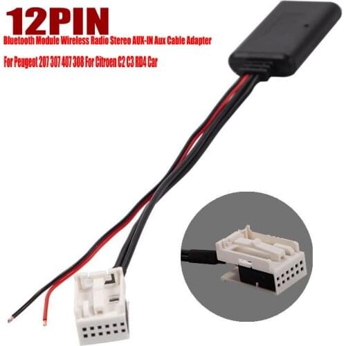 1Pcs 12Pin Bluetooth Module Wireless Radio Stereo AUX-IN Aux Cable Adapter For Peugeot 207 307 407 308 For Citroen C2 C3 RD4 Car