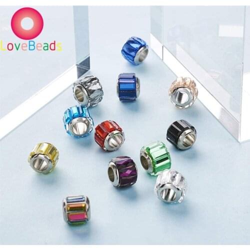 10Pcs Stripe Rondelle European Beads Large Hole Resin Slide Charms Loose Spacer Beads for Women DIY Bracelet Snake Chain Jewelry