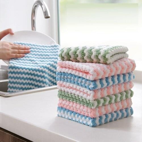 2pcsSuper Absorbent Kitchen Stripe Towels Soft Microfiber Cleaning Cloths Non-stick Oil Dish Cloth Rags For Household Dish Towel