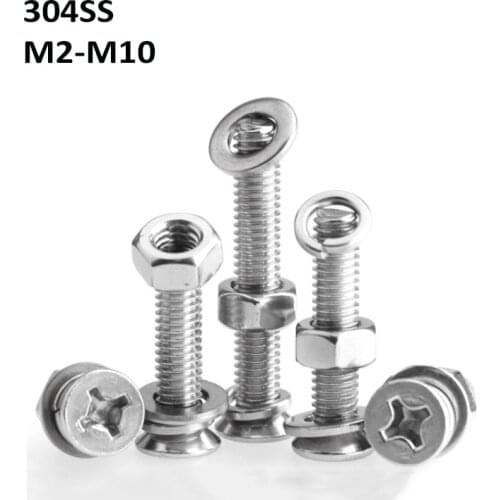 304 Stainless Steel Phillips Flat Head Screws Cross Countersunk Small Bolts With Nuts Screws Combination Screw M2 M2.5 M3 M4-M10