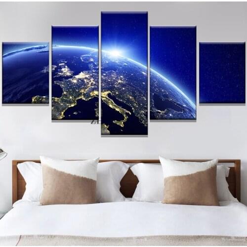 5 Piece Wall Art Paintes Outer Space Earth Modern Decorative Pictures on Canvas for Home Living Room Decorations Accessories