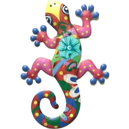 7 Colors Metal Gecko Decor Wall Sculptures Ornaments Garden Art For Patio Porch Fence Backyard Outdoor Hanging Decoration
