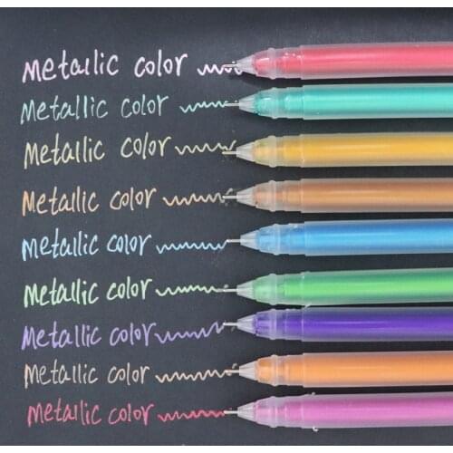 9Pcs/Set Metallic Color Pen Marker Gel Pens for Paper Drawing Scrapbook Album Journal DIY School art Supplies Stationery