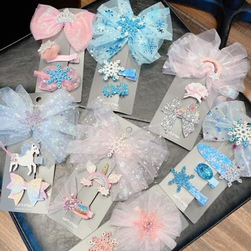 1Set Cartoon Princess Children Barrettes Gauze Bow Girls Sweet Hair Clip Hairpins Fashion Hair Accessories Kid Headdress
