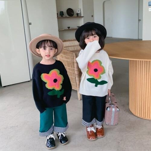 Kids Clothing Spring Autumn Girls Korean Flower Sweater Casual Loose Knitted Sweater For Girls 2-7 Y Childrens Pullover Sweater