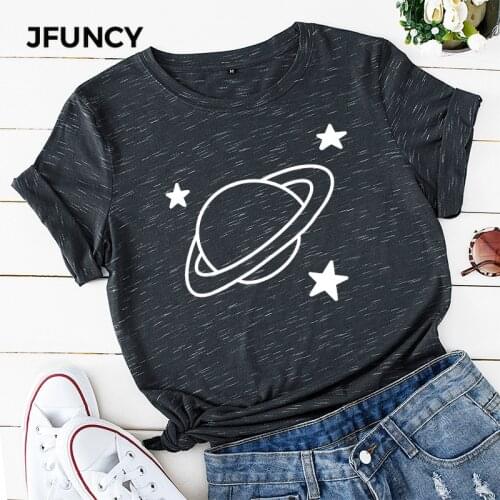 JFUNCY Spring Summer Cotton Women T-shirts New Planet Print T Shirt 5XL Plus Size Casual Mujer Tshirt Harajuku Female Tees Tops